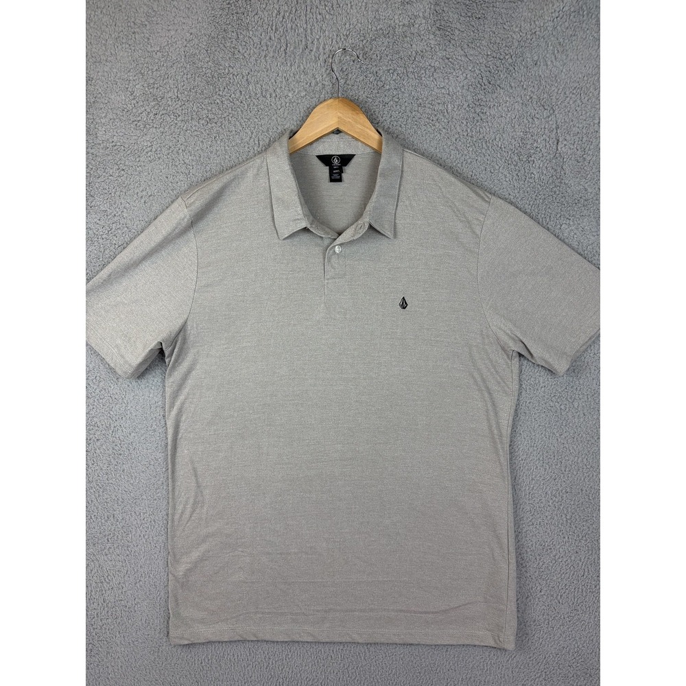 Volcom Polo Shirt Mens Large Gray Solid Cotton Polyester Logo Casual Lightweight